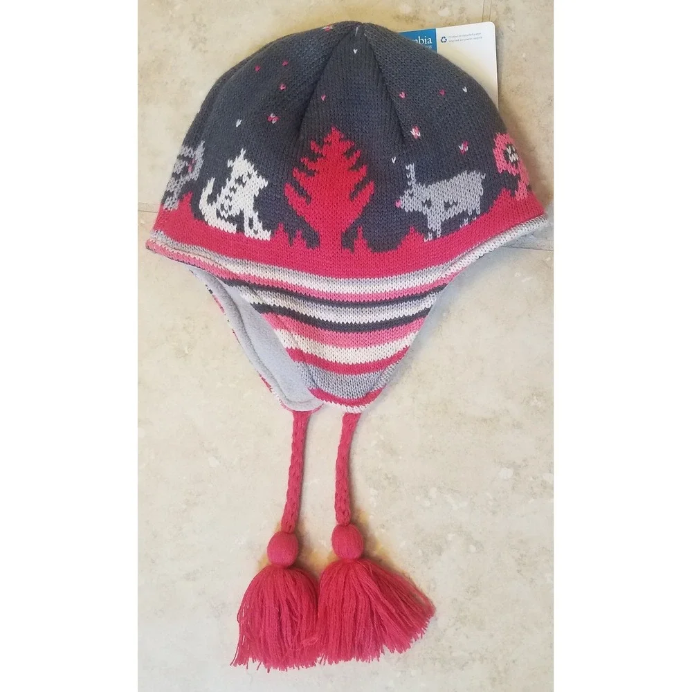Columbia Youth Girls Beanie‎ Winter Snow Hat Pink Gray Omni-wick One Size NEW